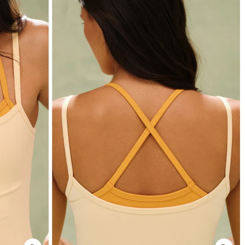 SET Active form cloud Cream Tank & Orange-Trim Short Set NWT LIMITED EDITION - Picture 5 of 5